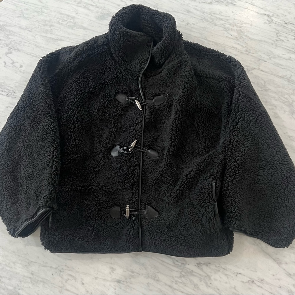 Free People Junie Teddy Jacket in Black XS oversized fleece coat new - Picture 5 of 7